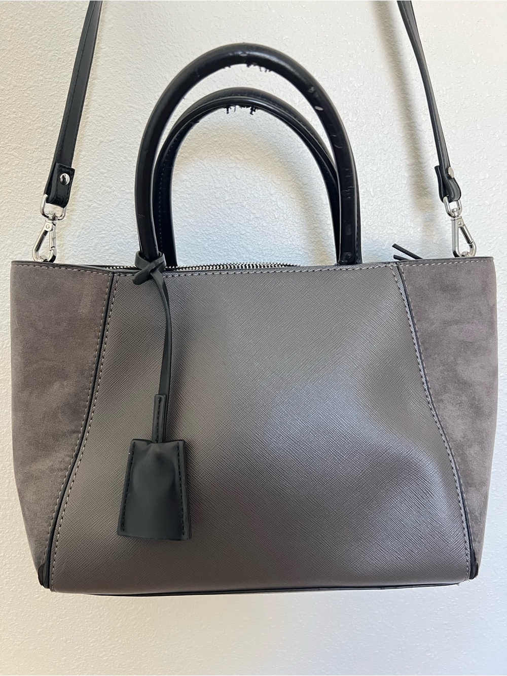 Zara Gray Faux Leather Suede Tote Satchel Crossbody Bag